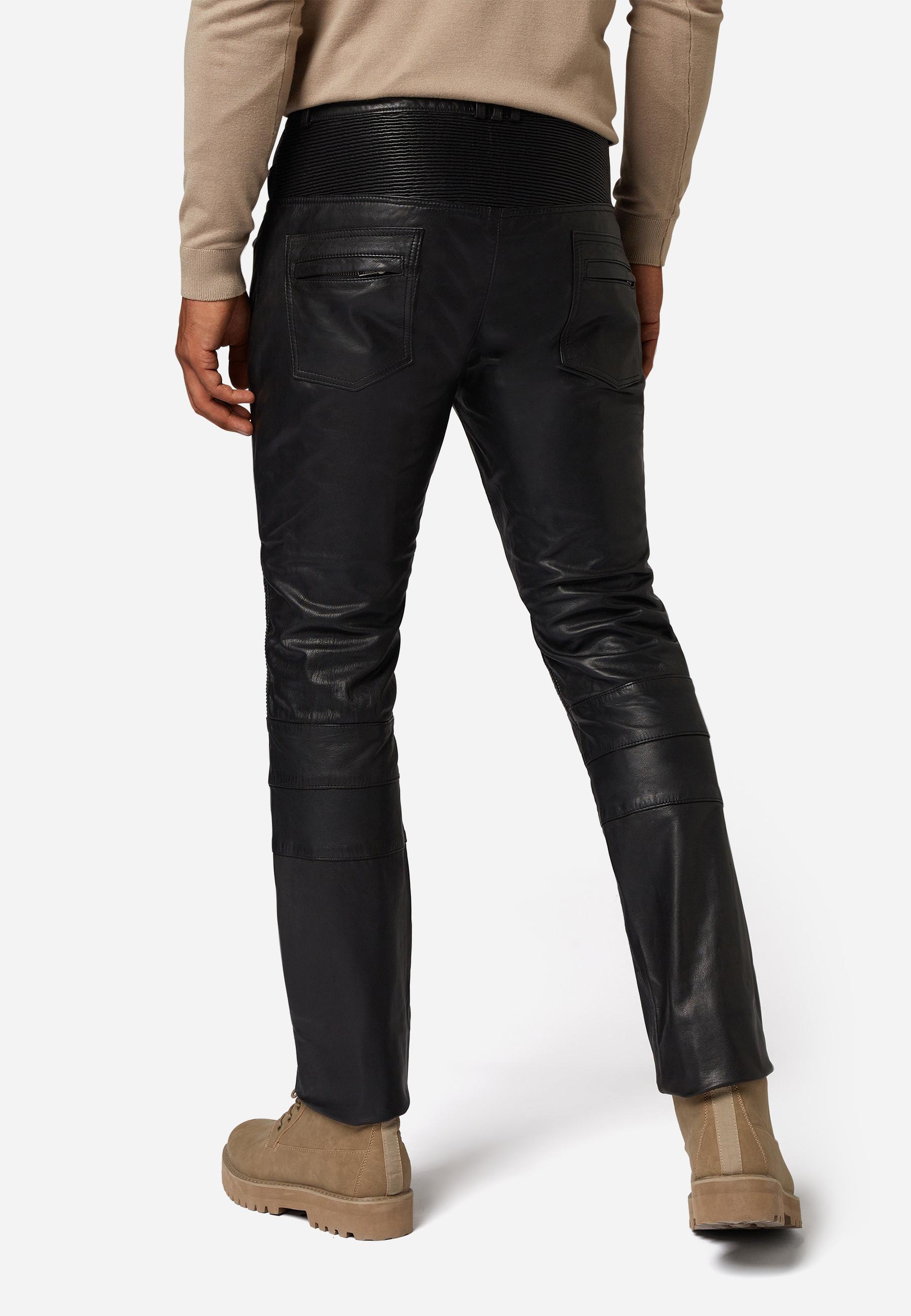 RICANO  Pantalon en cuir pour homme Franklin, dans un style classique à cinq poches avec des applications de motard. 