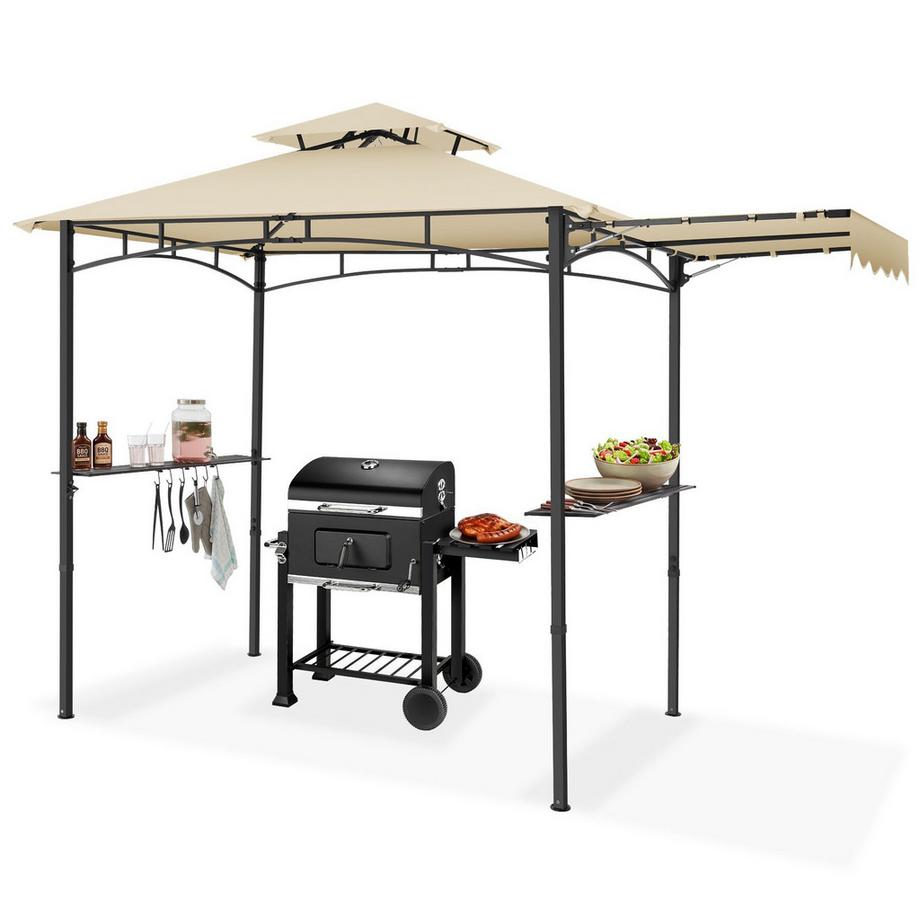 Grillpavillon Maracaibo wetterfest mit UV-Schutz, klappbare Markise Doppeldachsystem, Flaschenöffner am Gestell