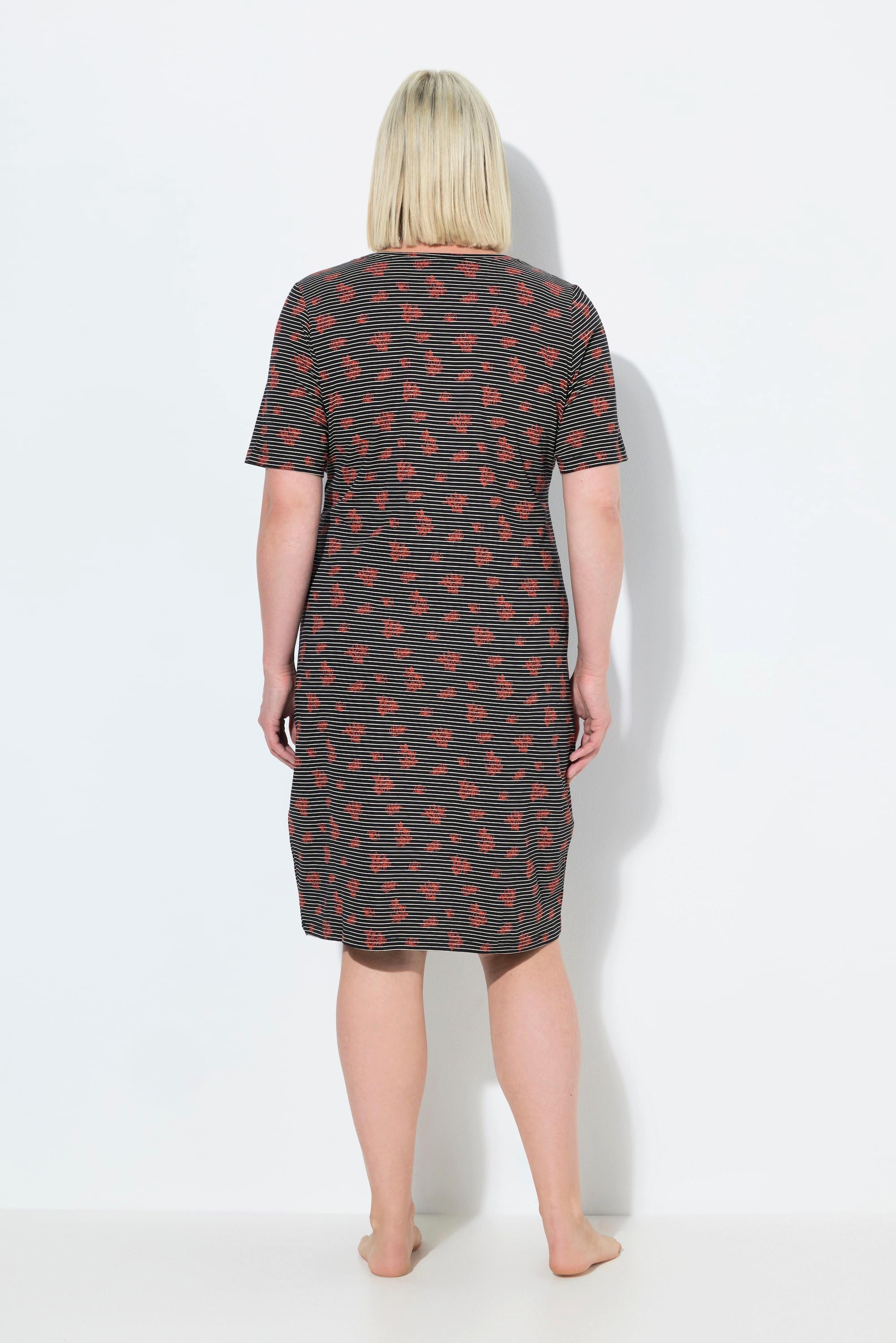 Ulla Popken Camicia da notte Righe Fiori Scollo a V Mezze Maniche  