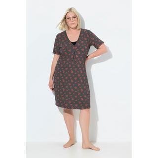 Ulla Popken Camicia da notte Righe Fiori Scollo a V Mezze Maniche  