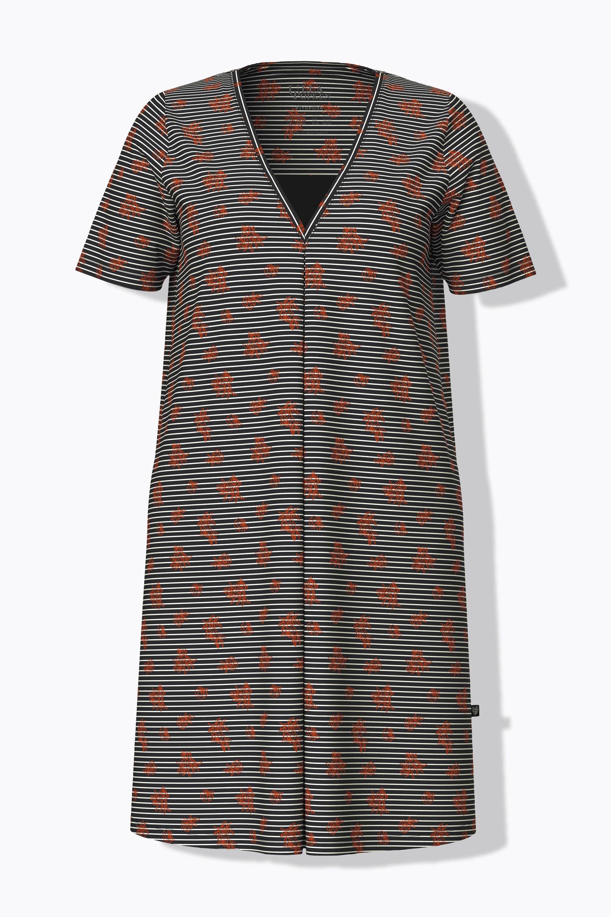 Ulla Popken Camicia da notte Righe Fiori Scollo a V Mezze Maniche  