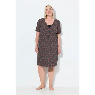 Ulla Popken Camicia da notte Righe Fiori Scollo a V Mezze Maniche  