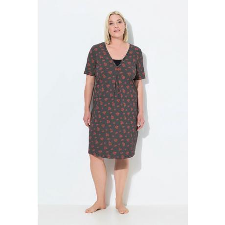 Ulla Popken Camicia da notte Righe Fiori Scollo a V Mezze Maniche  