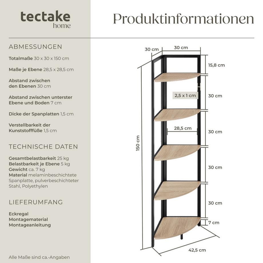 Tectake Eckregal Castlebar  Industrial Style Holz und Stahl  