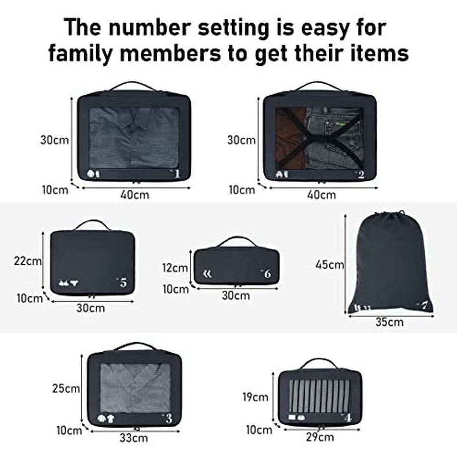 Only-bags.store 7-teiliges Koffer-Organisator-Set mit Packwürfeln und Schuhsack  