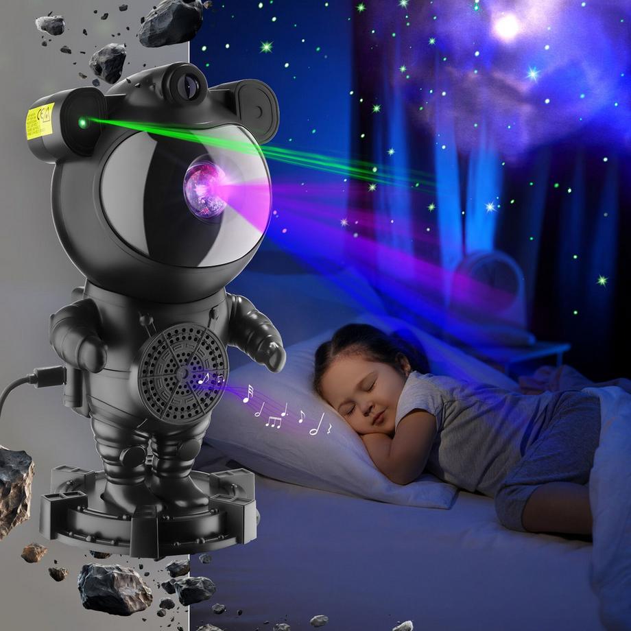 Tectake Proiettore a LED cielo stellato Astronaut Testa girevole a 360°, con stelle, luna e nebulosa  