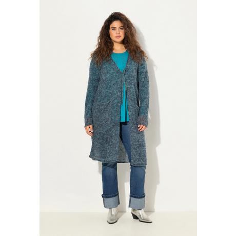 Ulla Popken  Long-Strickjacke, Bindeband, V-Ausschnitt, Rollkanten 