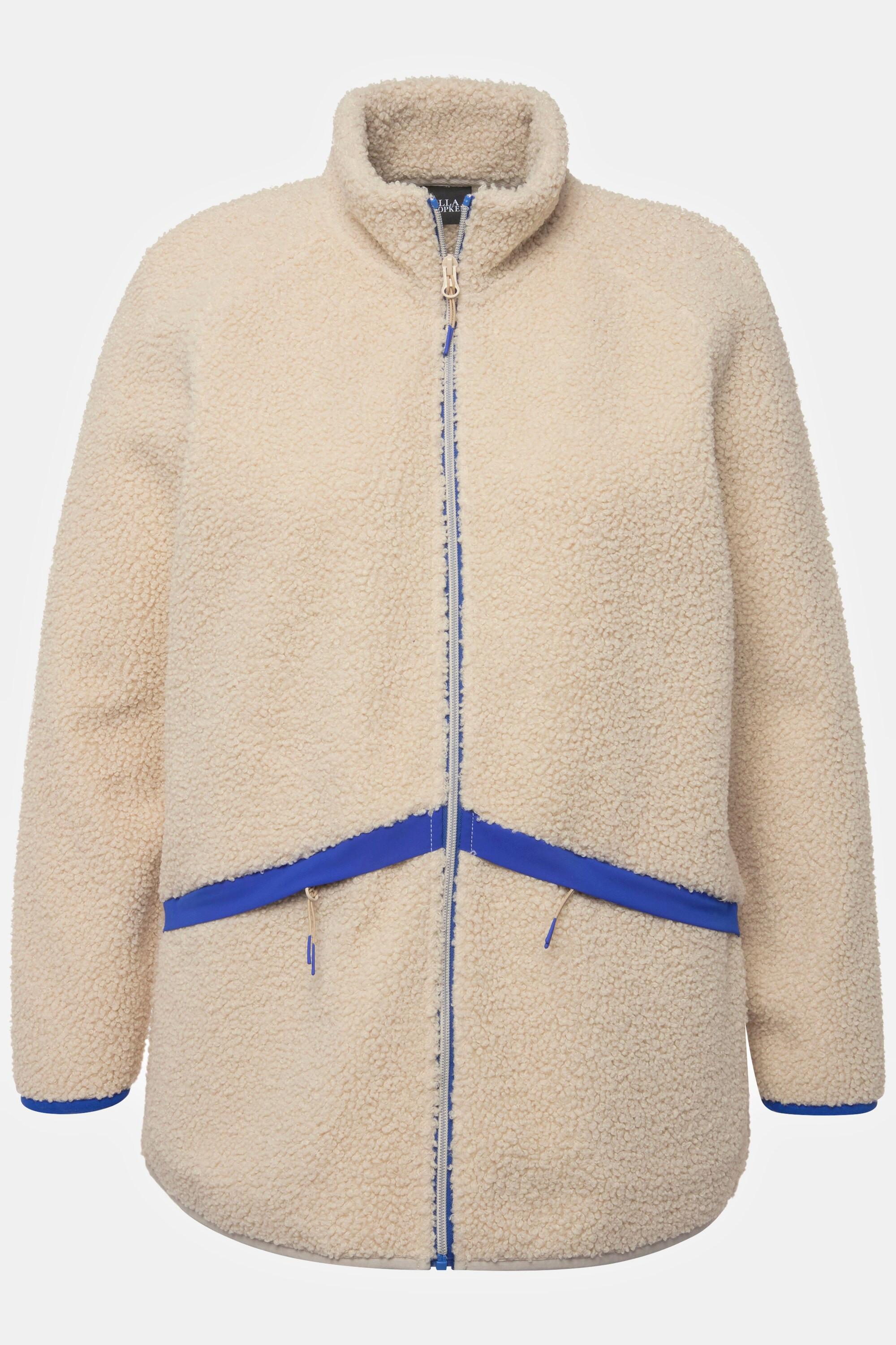 Ulla Popken  Teddyjacke, Stehkragen, Farbakzente, kuschelweich 