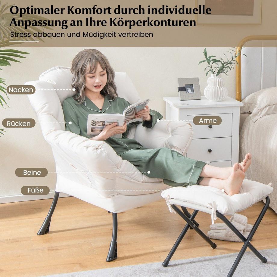Northio Sessel mit Hocker, Armlehnen, Seitentasche und Fußstütze für ultimativen Komfort  