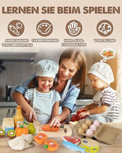 Activity-board  Accessoires de cuisine pour enfants en bois, accessoires de cuisine pour enfants, accessoires de cuisine pour enfants avec connexion velcro, nourriture jouet, accessoires de cuisine, jeux de rôle pour enfants 