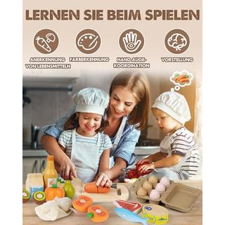 Activity-board  Accessoires de cuisine pour enfants en bois, accessoires de cuisine pour enfants, accessoires de cuisine pour enfants avec connexion velcro, nourriture jouet, accessoires de cuisine, jeux de rôle pour enfants 