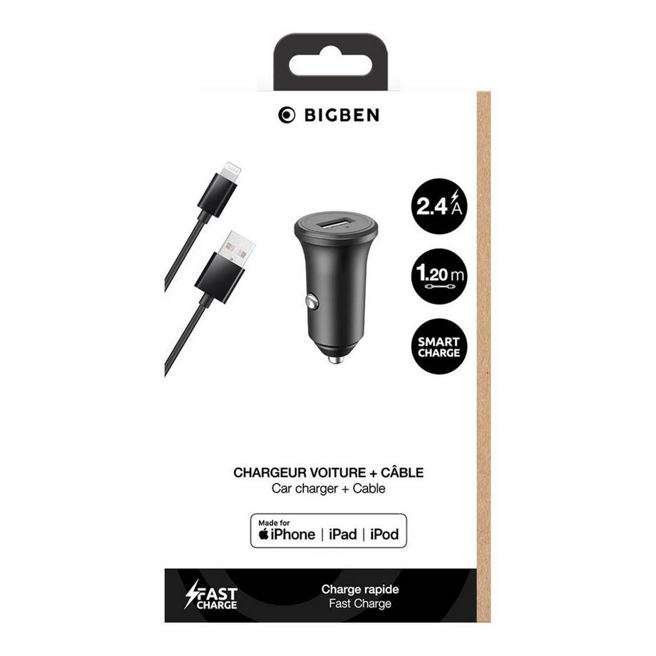 BigBen Connected  USB-A 2.4A Fast Charge Autoladegerät + USB-A / Lightning-Kabel 