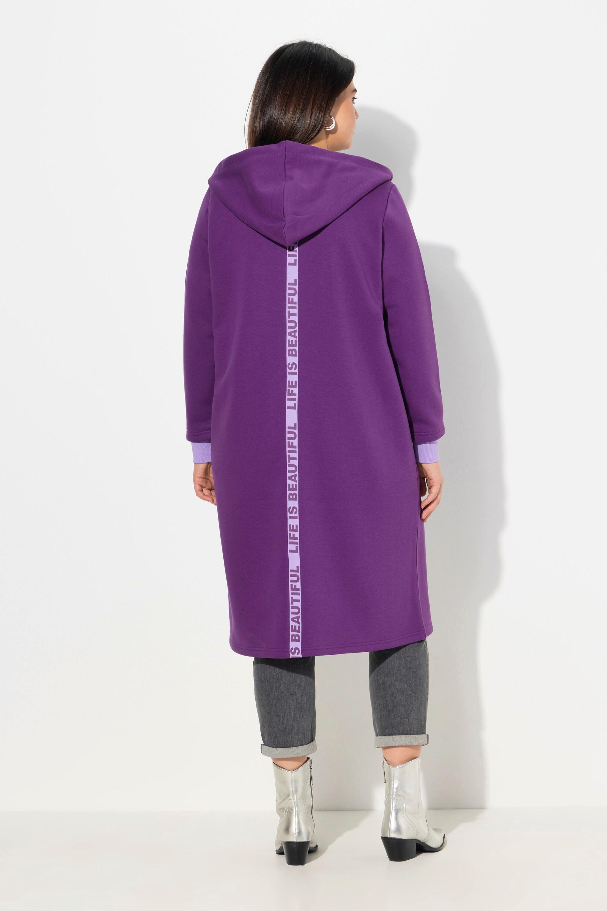 Ulla Popken  Long-Sweatjacke, Kapuze, 2-Wege-Zipper, Rückenstreifen 