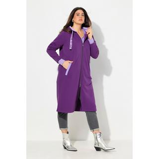 Ulla Popken  Long-Sweatjacke, Kapuze, 2-Wege-Zipper, Rückenstreifen 