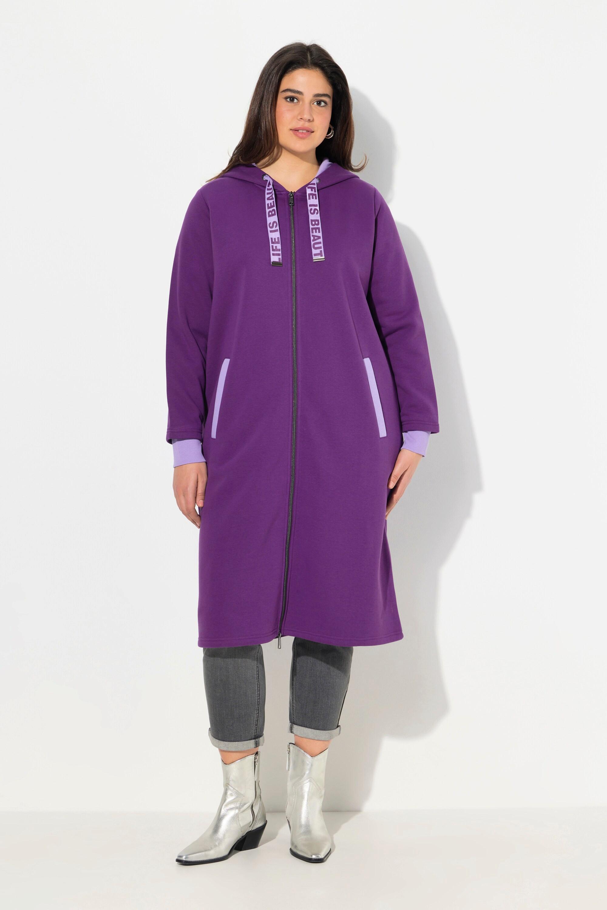 Ulla Popken  Long-Sweatjacke, Kapuze, 2-Wege-Zipper, Rückenstreifen 