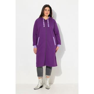 Ulla Popken  Long-Sweatjacke, Kapuze, 2-Wege-Zipper, Rückenstreifen 