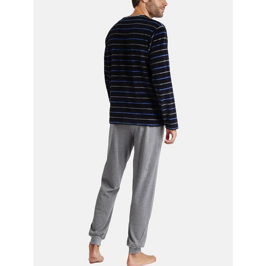 Admas Velour Gestreifter Pyjama Hausanzug  