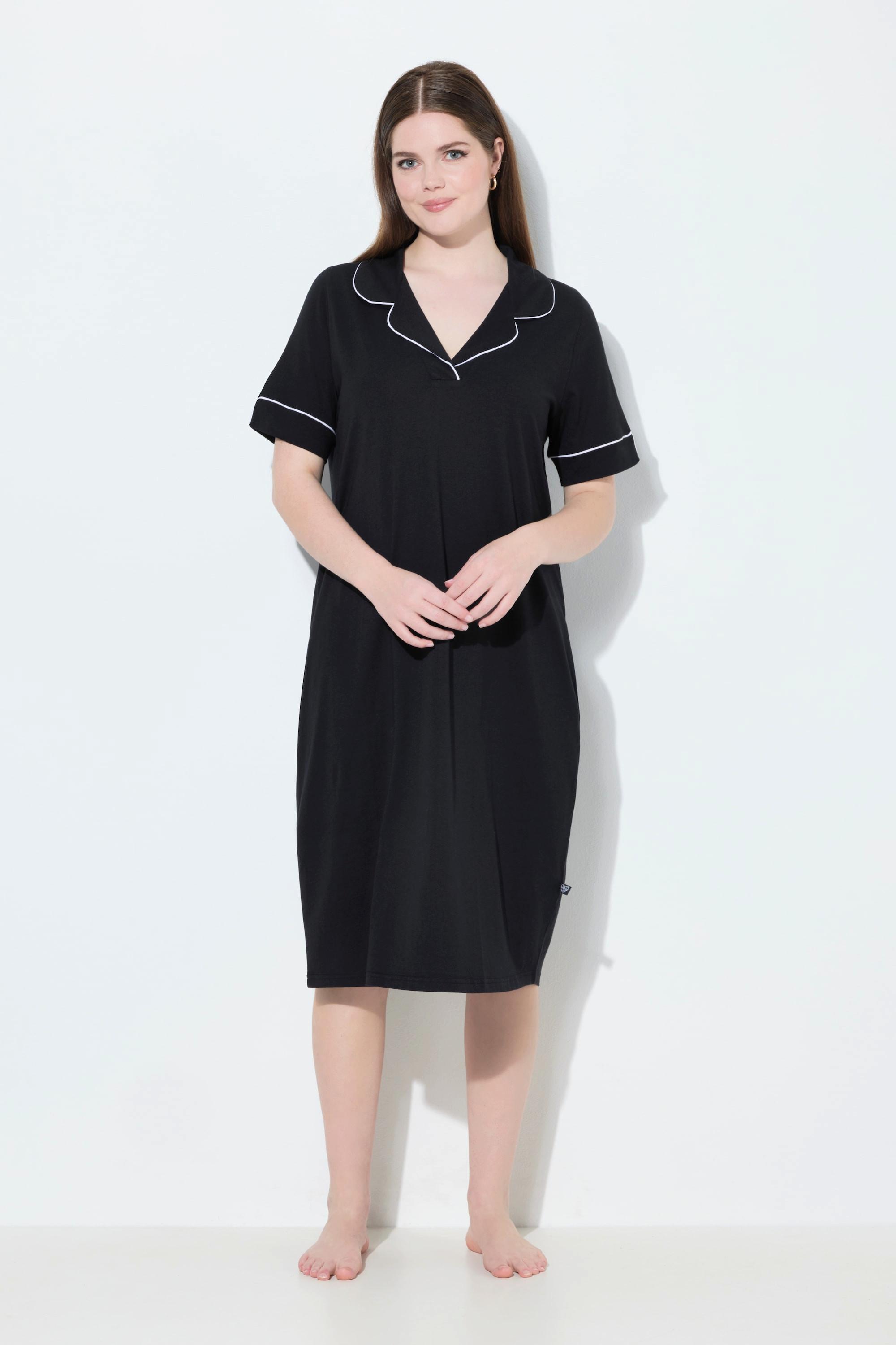 Ulla Popken Camicia da notte Pistagna Collo Revers Mezze Maniche  