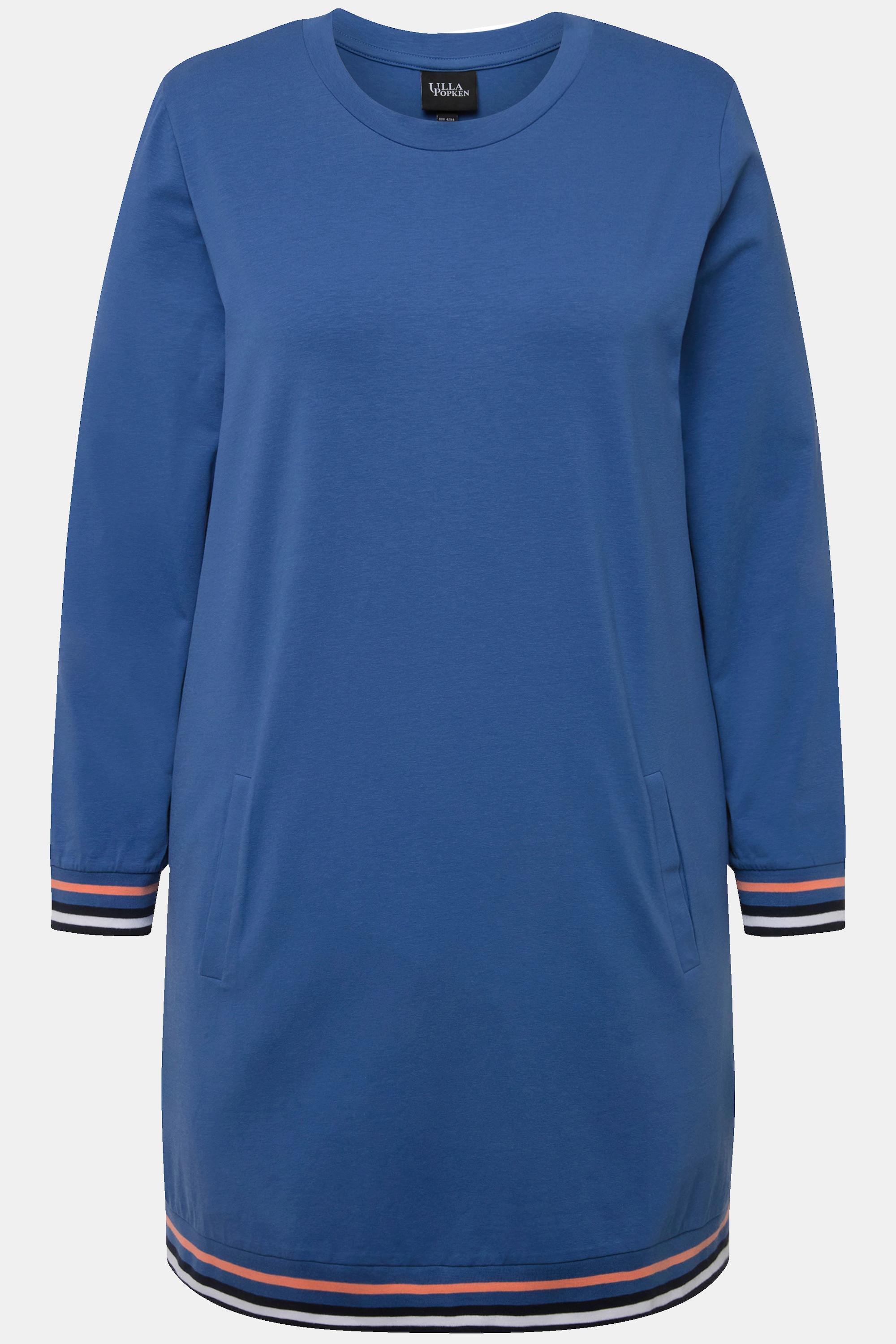 Ulla Popken Robe d'intérieur Poignets Rayés Col Rond Manches Longues  