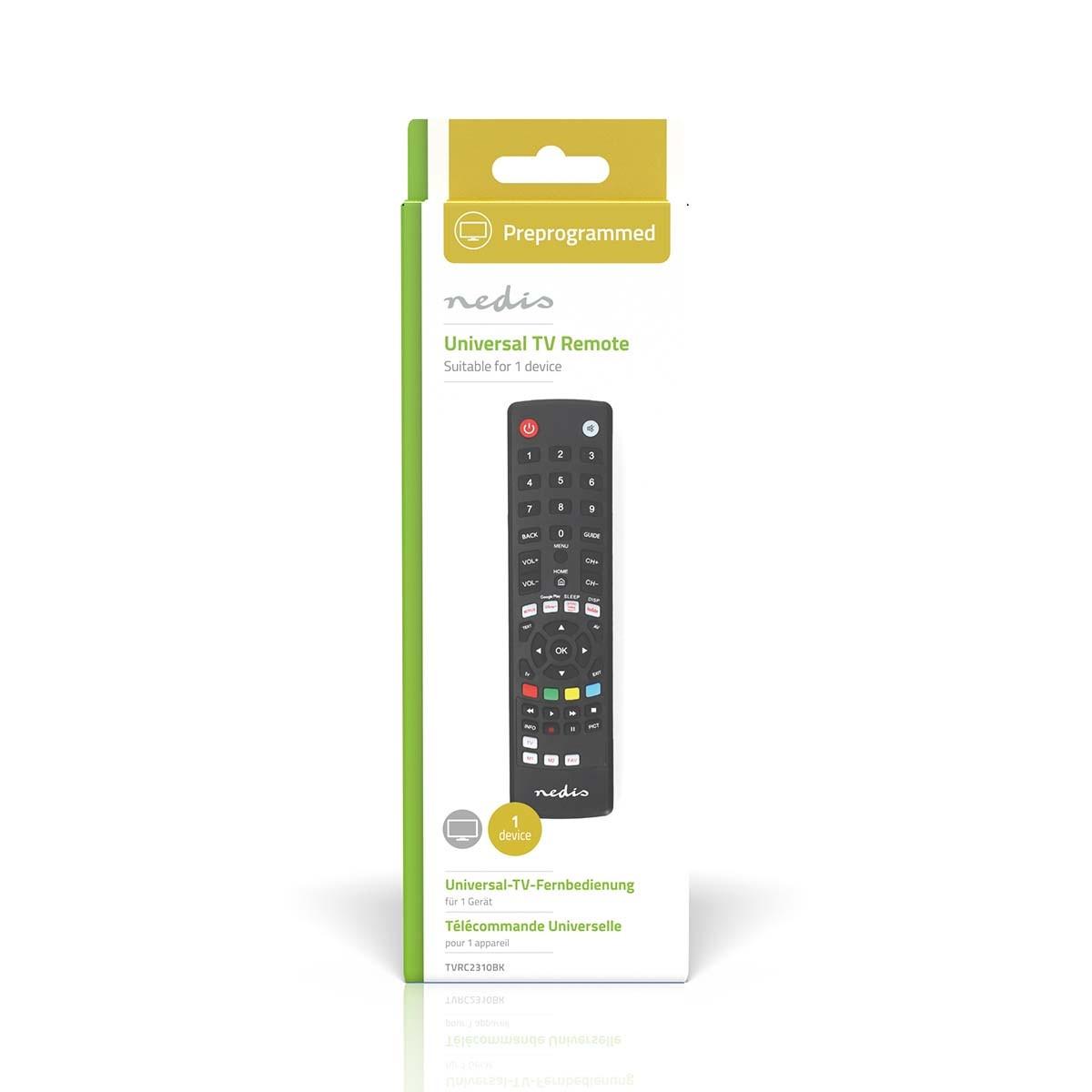 Nedis  Télécommande universelle | Pré-programmé | 1 appareil | Amazon prime / Disney + Button / Google Play Button / Netflix Button / YouTube Button | Infrarouge | Noir 