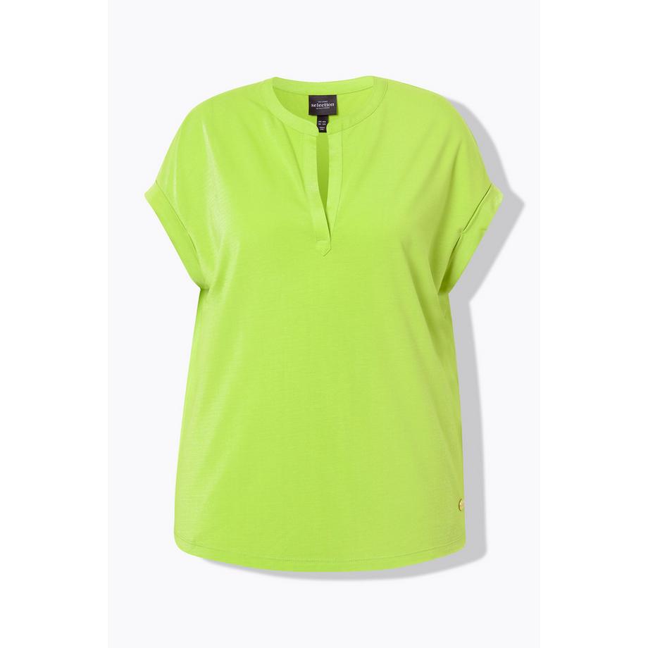Ulla Popken T-shirt Effetto Brillante Scollo a Tunica Mezze Maniche  