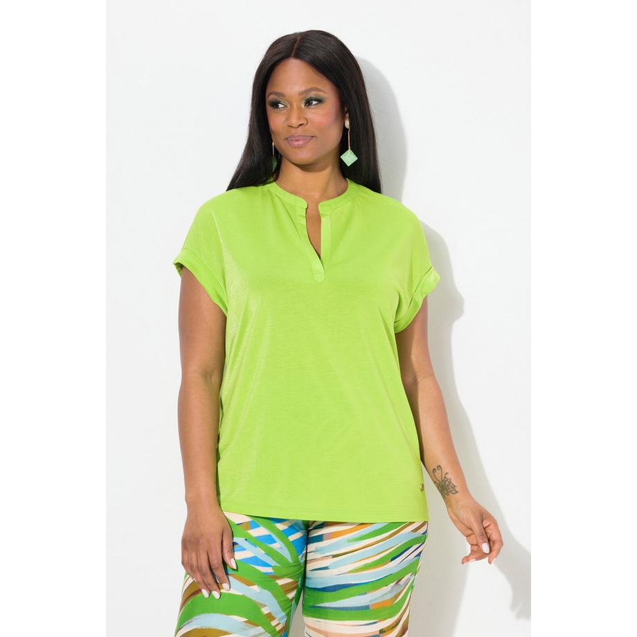 Ulla Popken T-shirt Effetto Brillante Scollo a Tunica Mezze Maniche  