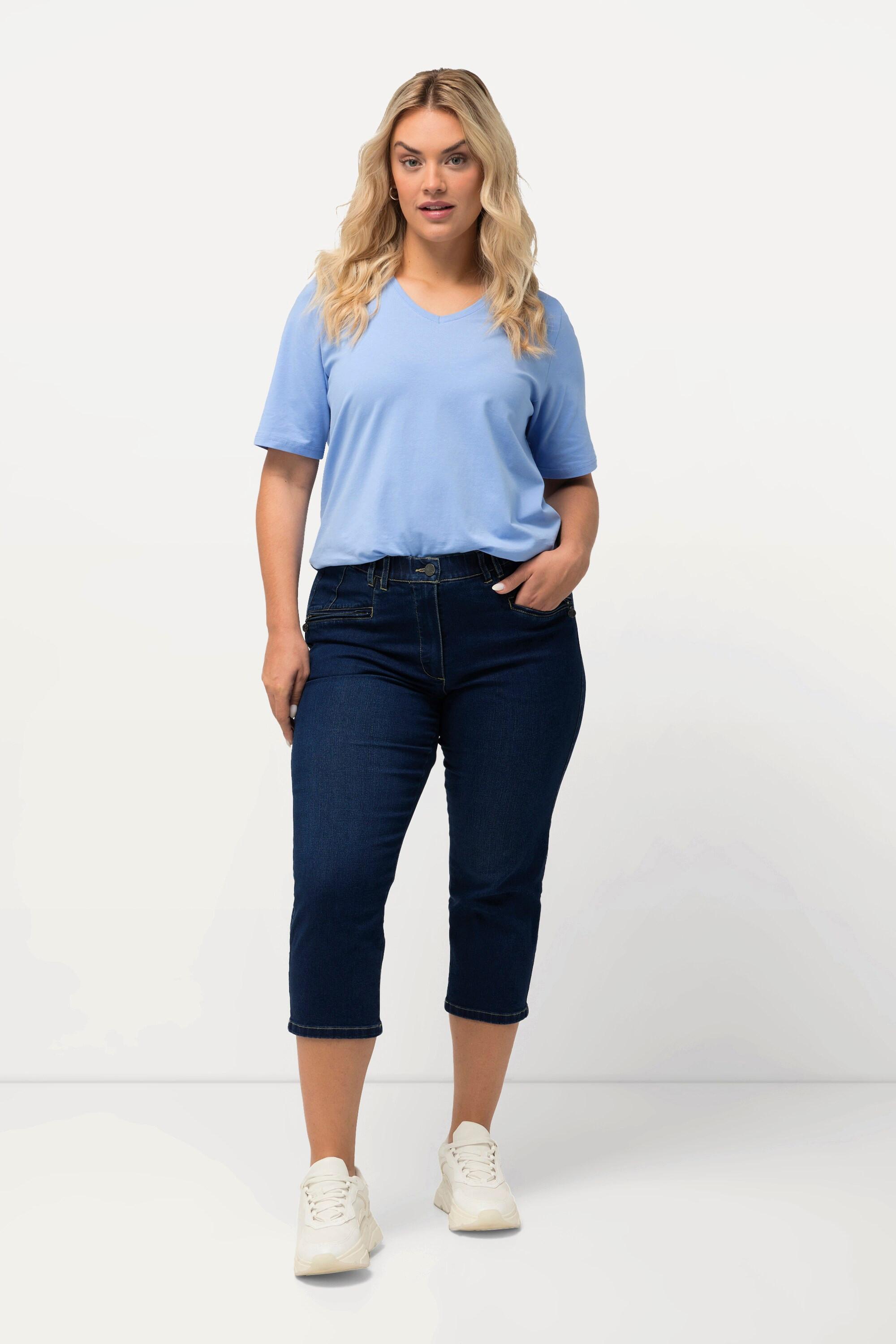 Ulla Popken  Jean Mony 7/8, taille élastique, poches zippées 