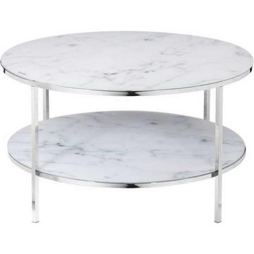 Table basse 2 étagères blanc chromé rond 80x80