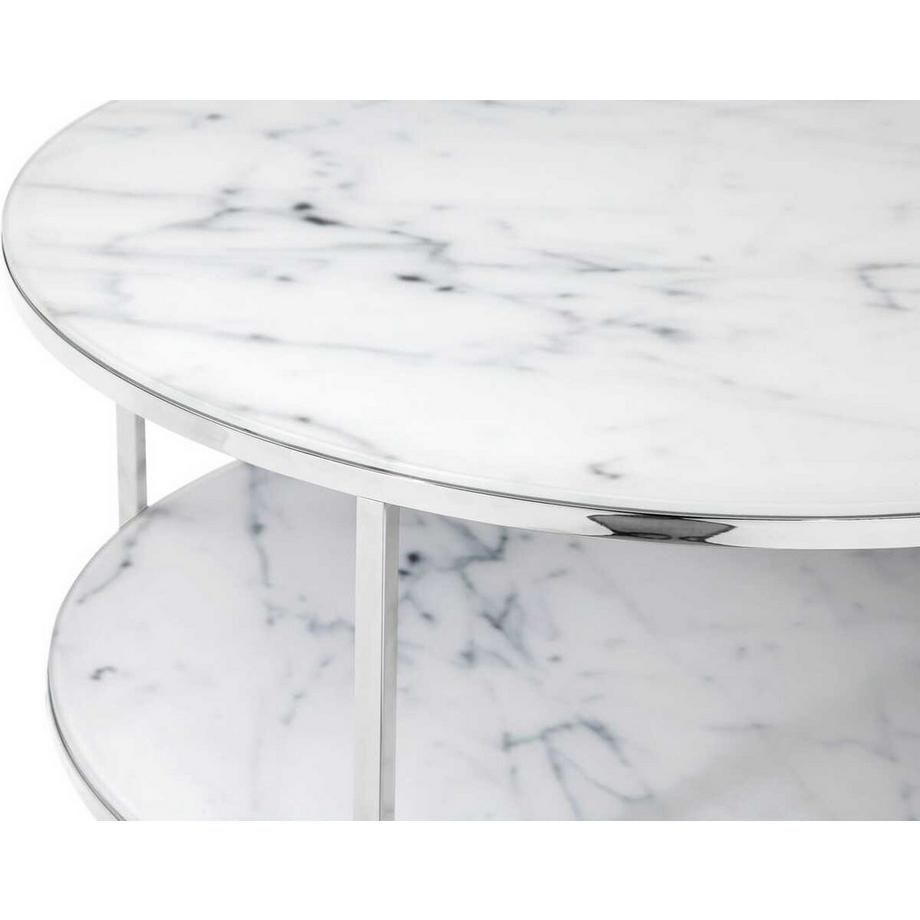 mutoni Table basse 2 étagères blanc chrome rond 80x80  