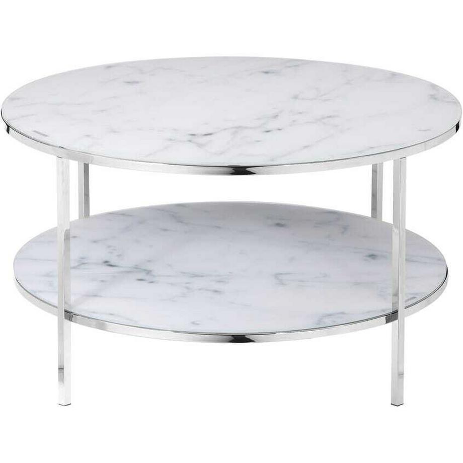 mutoni Table basse 2 étagères blanc chrome rond 80x80  