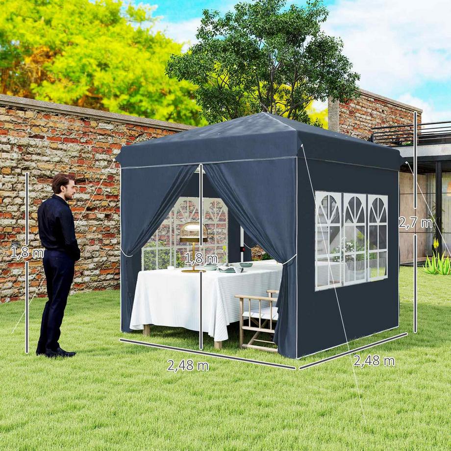 Northio Gazebo 2,5 x 2,5 m, gazebo pieghevole pieghevole idrorepellente, stabile, resistente all'inverno, protezione UV 50+, tenda per feste pieghevole, tenda da giardino con 4 pannelli laterali, gazebo da giardino tascabile per campeggio, giardino, blu scuro  