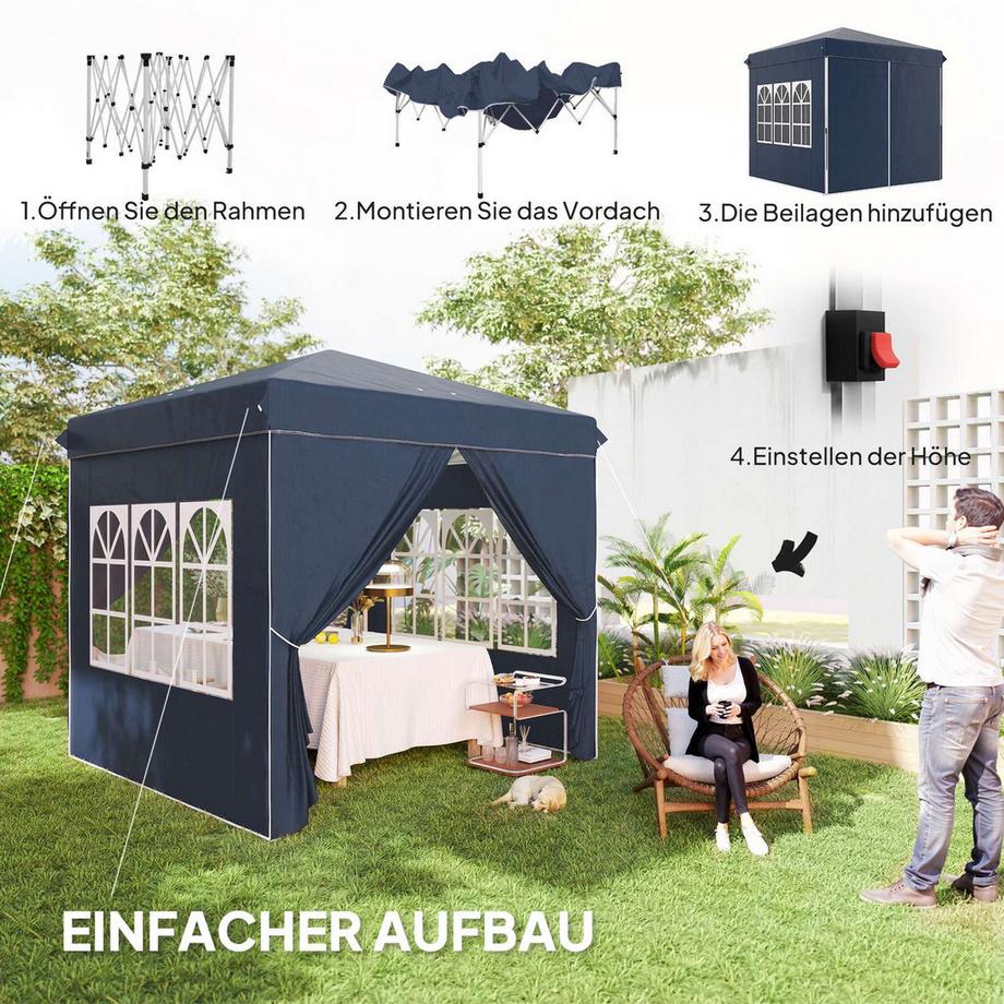 Northio Gazebo 2,5 x 2,5 m, gazebo pieghevole pieghevole idrorepellente, stabile, resistente all'inverno, protezione UV 50+, tenda per feste pieghevole, tenda da giardino con 4 pannelli laterali, gazebo da giardino tascabile per campeggio, giardino, blu scuro  