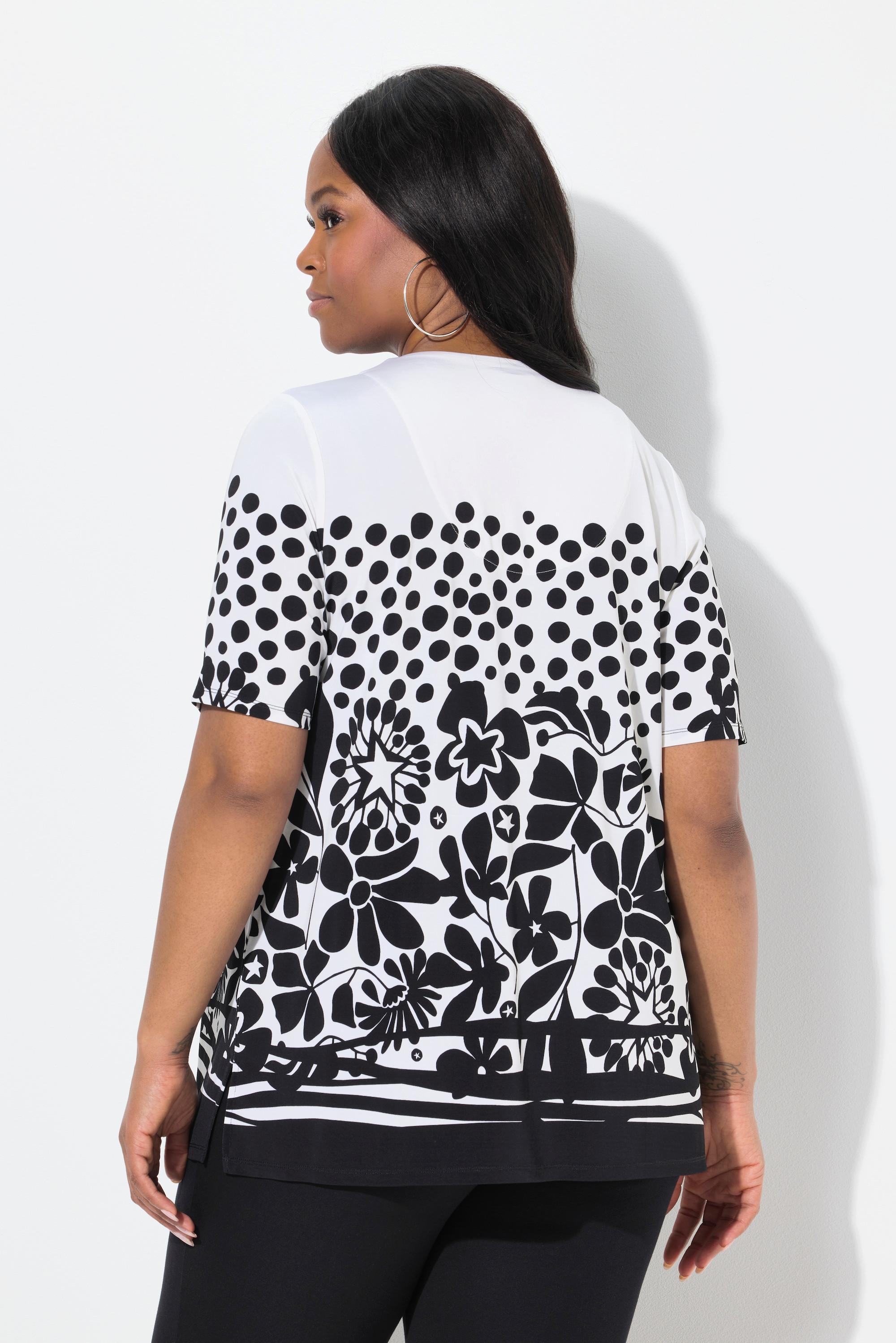 Ulla Popken Slinky Blüten V-Ausschnitt Halbarm Top  