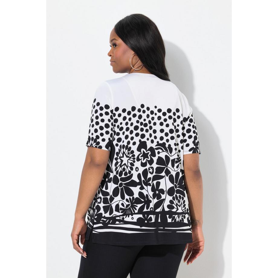 Ulla Popken T-shirt Slinky à Fleurs Col en V Manches Courtes  