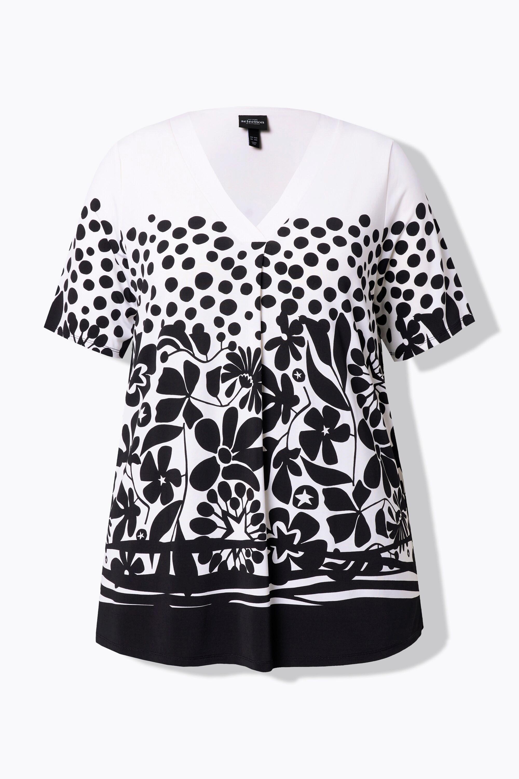 Ulla Popken Slinky Blüten V-Ausschnitt Halbarm Top  