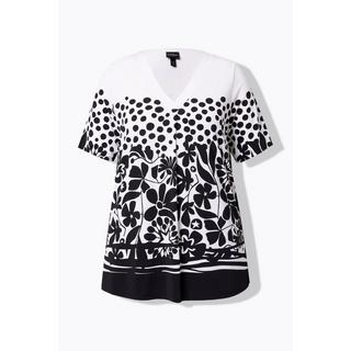 Ulla Popken Slinky Blüten V-Ausschnitt Halbarm Top  