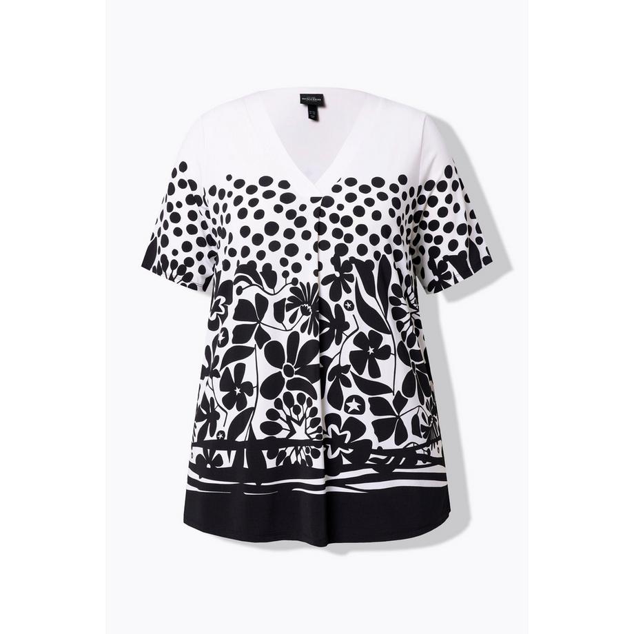 Ulla Popken T-shirt Slinky à Fleurs Col en V Manches Courtes  