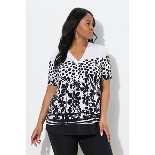 Ulla Popken Slinky Blüten V-Ausschnitt Halbarm Top  