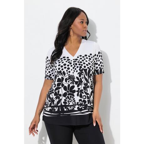 Ulla Popken Slinky Blüten V-Ausschnitt Halbarm Top  