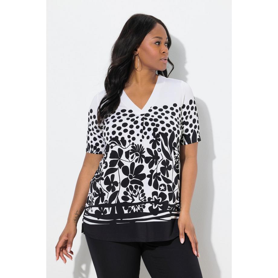 Ulla Popken T-shirt Slinky à Fleurs Col en V Manches Courtes  