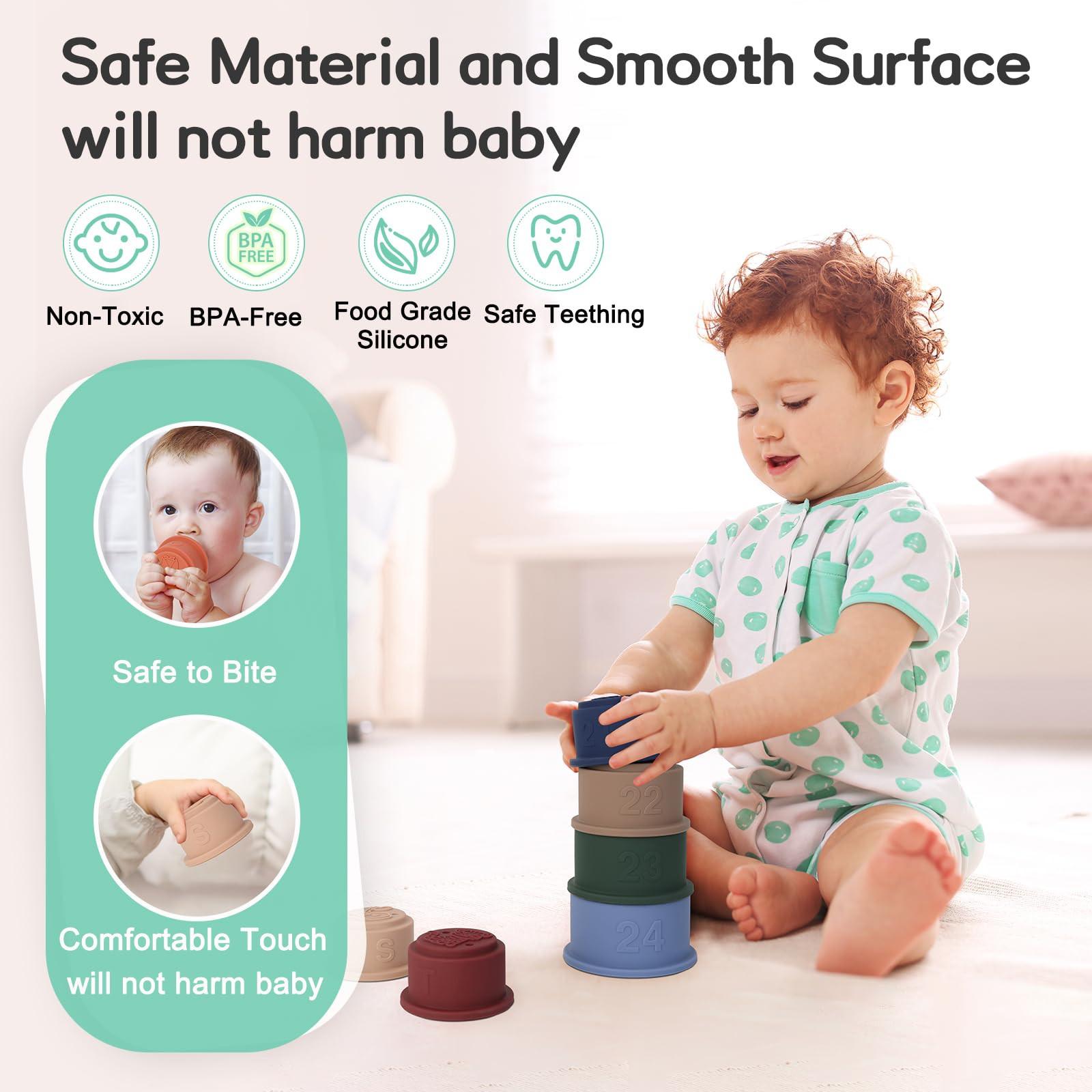 Activity-board  Tasse à empiler pour bébé, tasse à empiler, jouet en silicone souple pour bébé, jouet de motricité pour bébé 