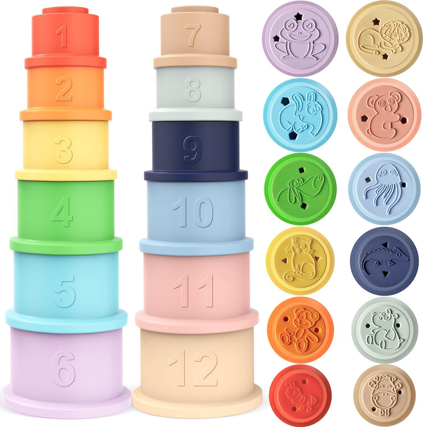 Activity-board  Tasse à empiler pour bébé, tasse à empiler, jouet en silicone souple pour bébé, jouet de motricité pour bébé 