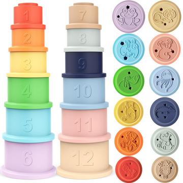 Stapelbecher Baby, Stapelbecher, weiches Silikon-Babyspielzeug, Motorikspielzeug für Babys