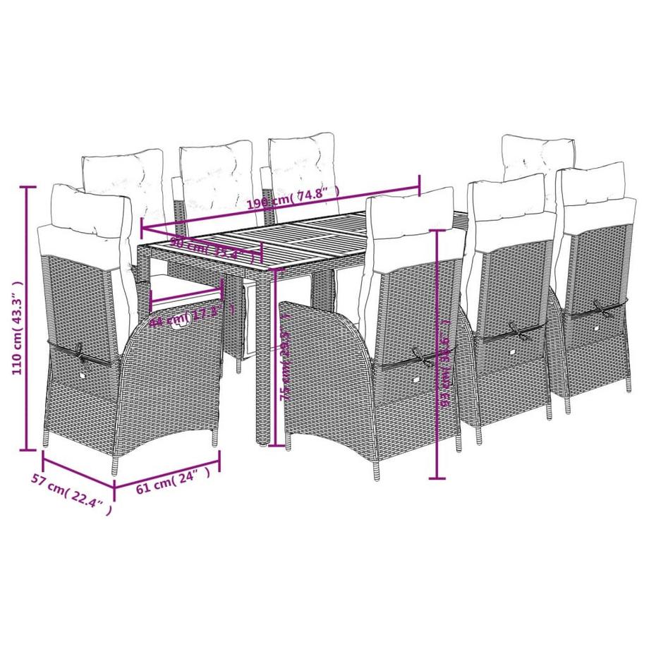 VidaXL Ensemble à manger de jardin rotin synthétique  