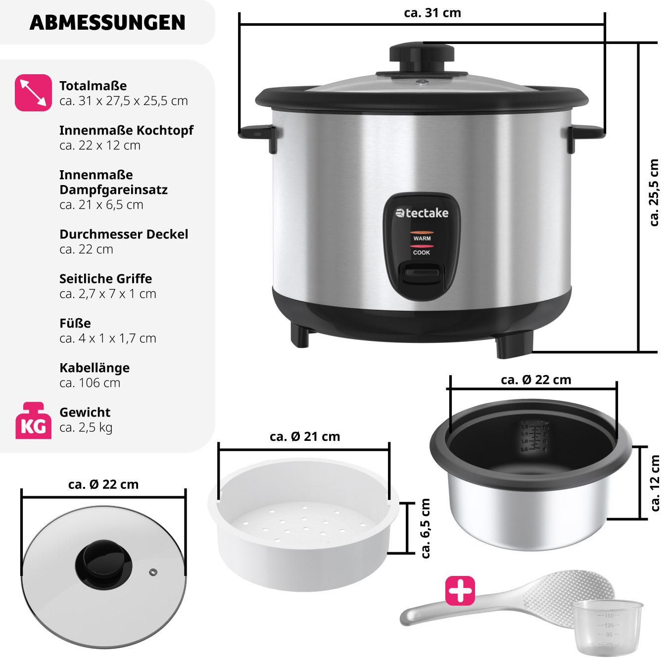 Tectake Cuociriso con inserto per cottura a vapore  