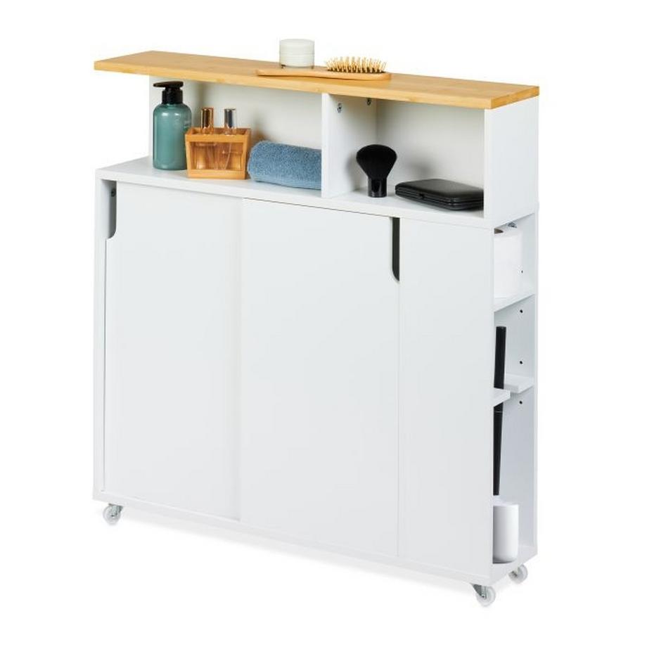 Meuble de niche blanc avec surface en bambou