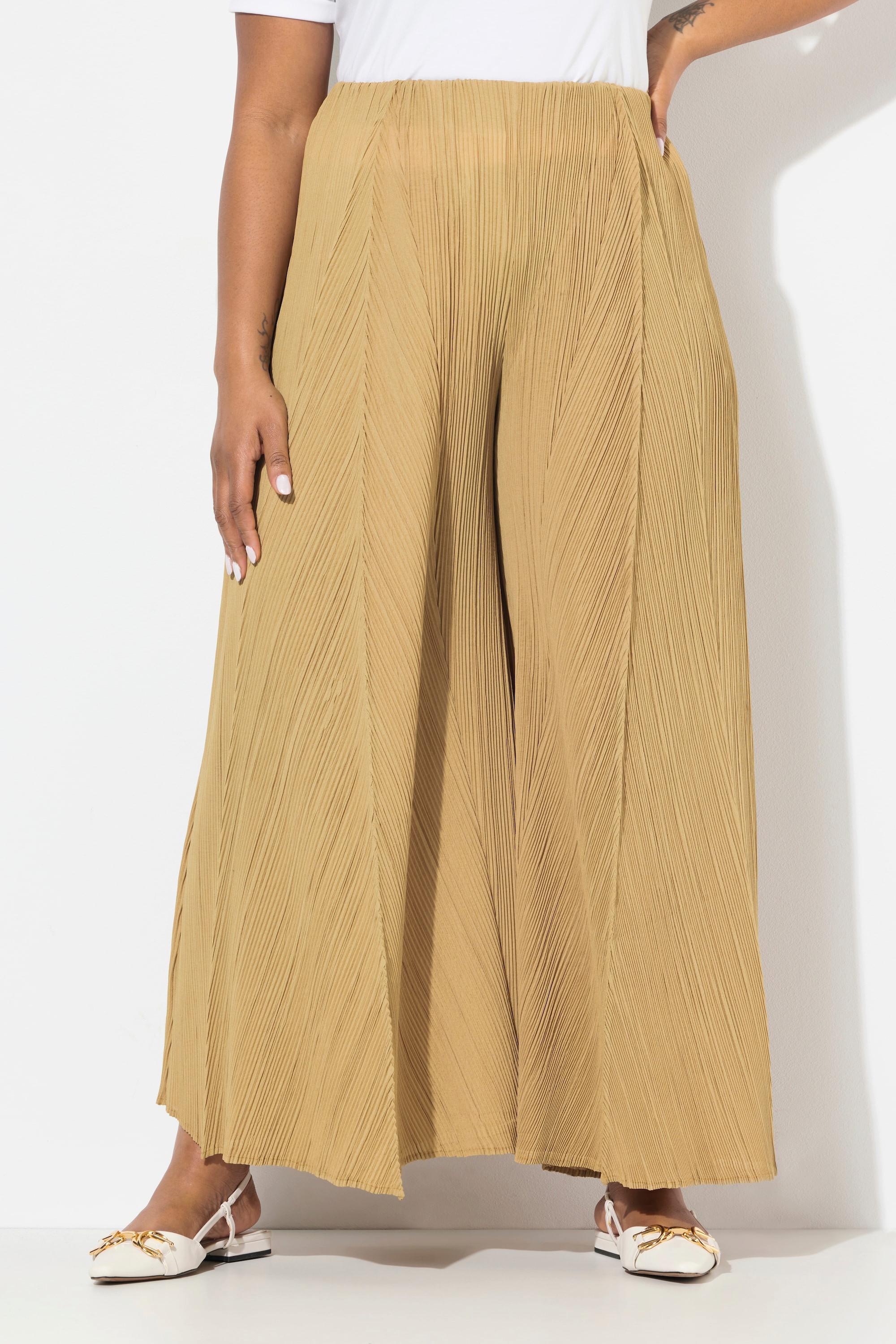 Ulla Popken Pantaloni Plissettati Gamba Larga Nervature Cintura Elastica  