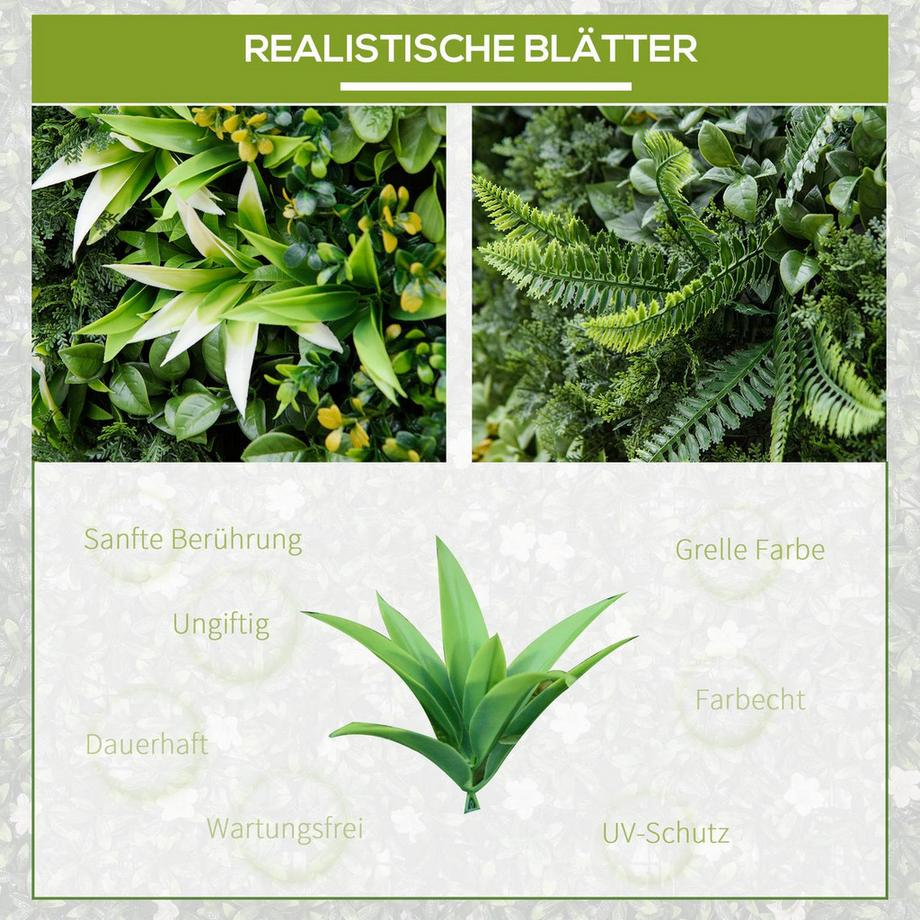 Northio Lot De 12 Murs De Plantes Artificielles Protection Uv Écran De Confidentialité Design Multi-Feuilles 50 X 50 Cm Pour Jardin Extérieur  