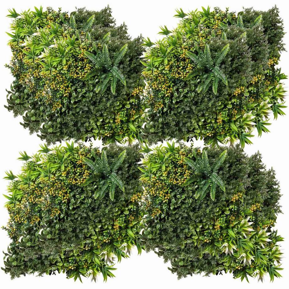 Lot De 12 Murs De Plantes Artificielles Protection Uv Écran De Confidentialité Design Multi-Feuilles 50 X 50 Cm Pour Jardin Extérieur