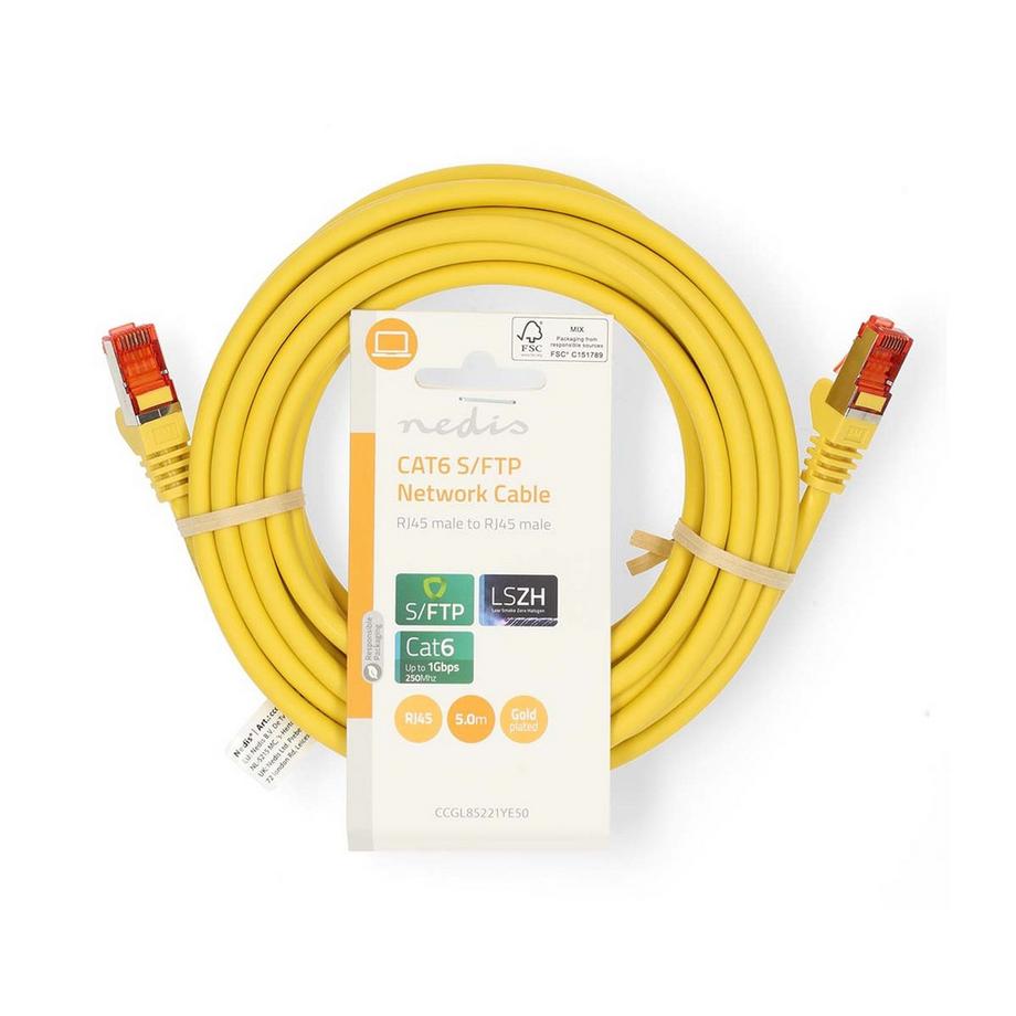 Nedis  Cavo di rete CAT6 | RJ45 maschio | RJ45 maschio | S/FTP | 5,00 m | Rotondo | LSZH | Giallo | Etichetta 